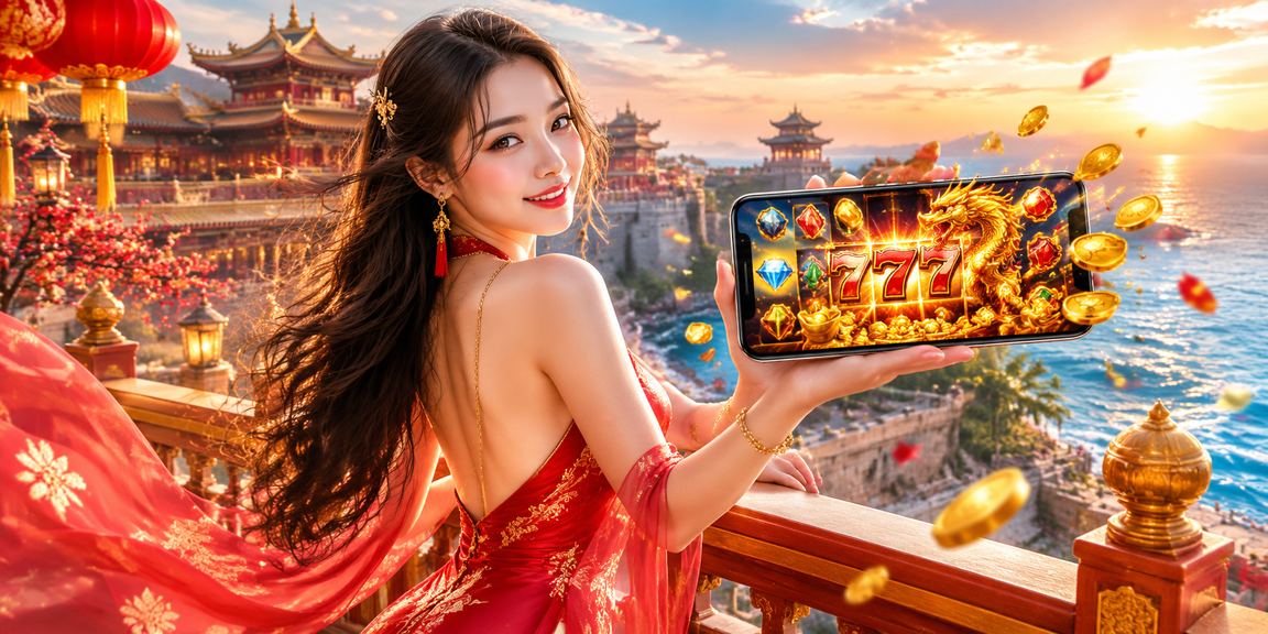 Người chơi thử vận may trò chơi slot tại bờ biển Huế trong buổi chiều tà
